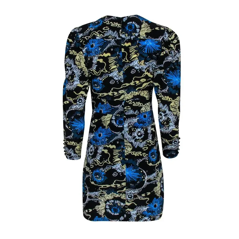 A.L.C. - Black 2/Blue & Yellow Floral Print V-Neckline Dress Sz 4